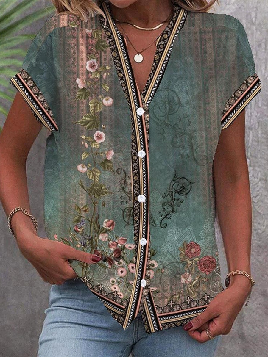 Vera Women's Floral Print V-Neck Blouse - Vonnera