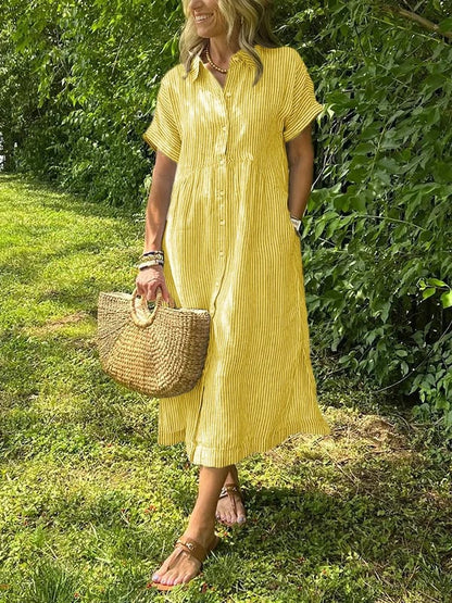 Women's Casual Midi Dress Short Sleeve Button Front