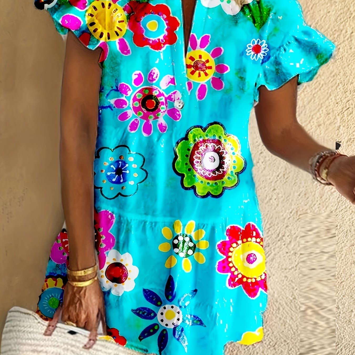 Women's Floral Maxi Dress Flowy Draped Design - Vonnera