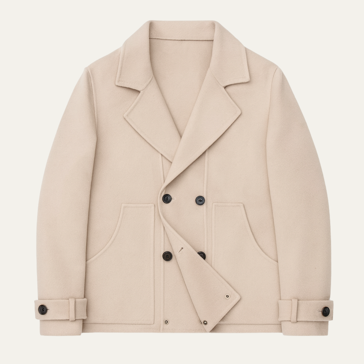 Men's Wool Peacoat Double Breasted Navy Blue - Vonnera