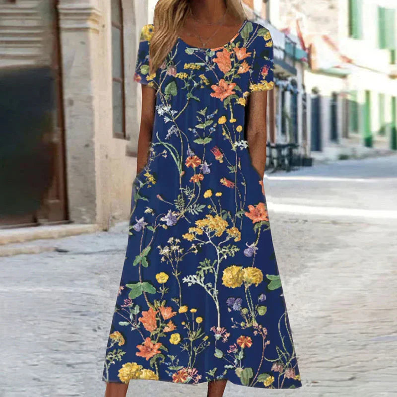 Women's Floral Midi A-Line Dress - Vonnera
