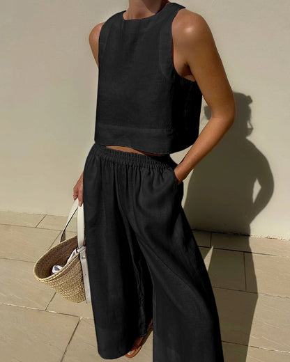 Image of Charlene | Women's Cropped Sleeveless Tank Top and Pants Set