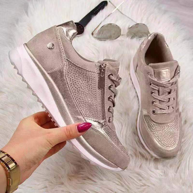 Women's Rhinestone Lace Up Sneakers - Vonnera