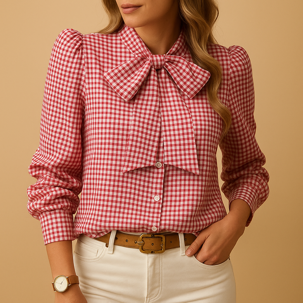 Women's Checked Blouse With Bow Detail - Vonnera