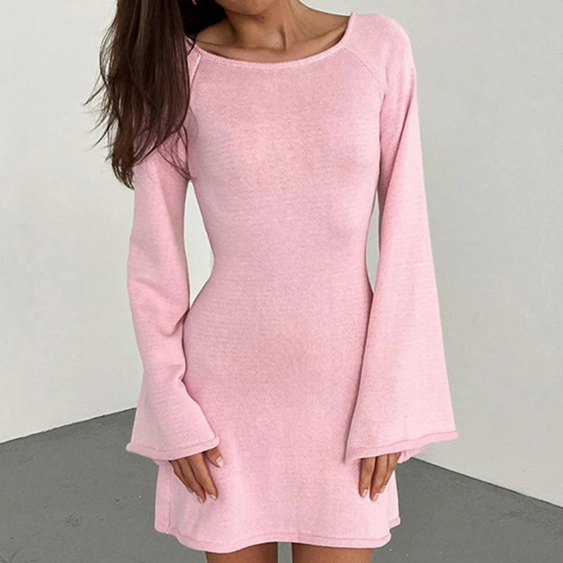 Women's Long Sleeve Backless Mini Dress - Vonnera