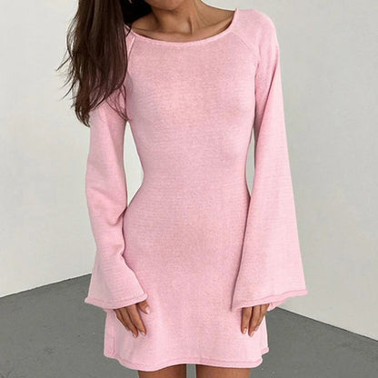 Women's Backless Mini Dress Long Sleeve - VibreMode