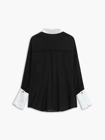 Women's Long Sleeve Sheer Blouse Contrasting Trim
