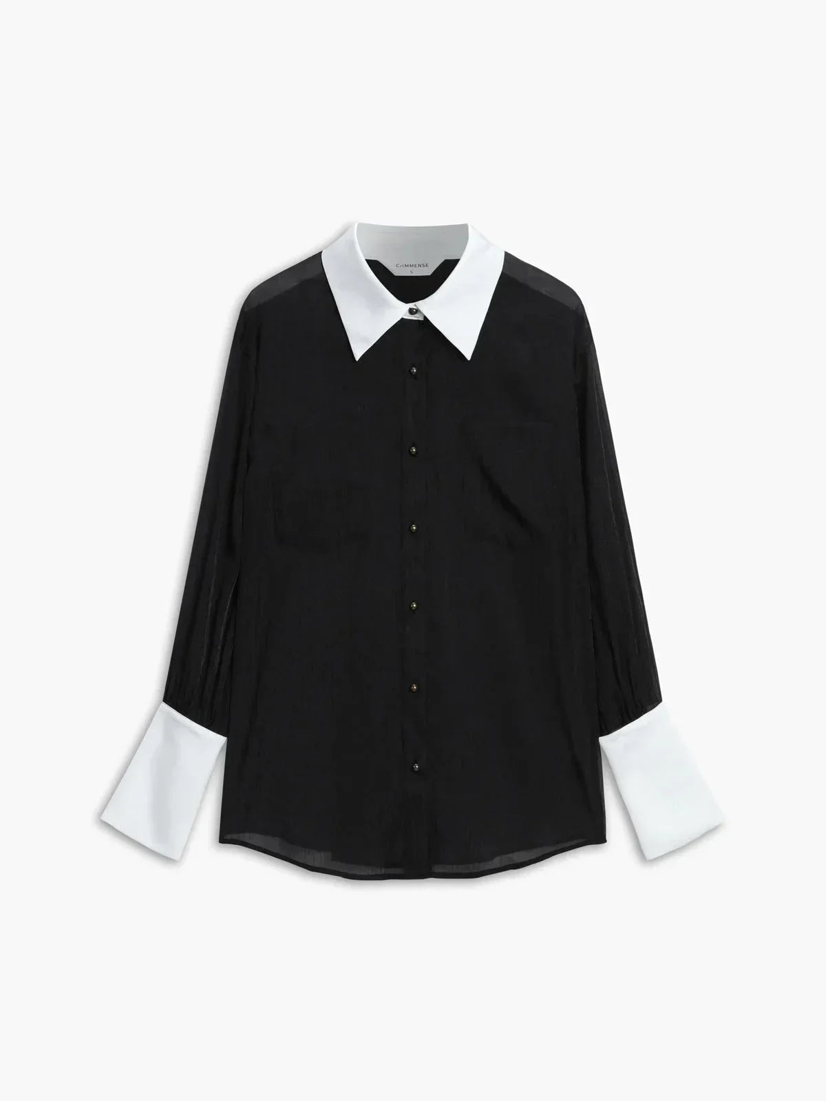 Women's Long Sleeve Sheer Blouse Contrasting Trim