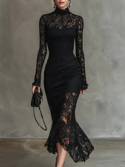 Women's Lace Bodycon Midi Dress Long Sleeve - Vonnera