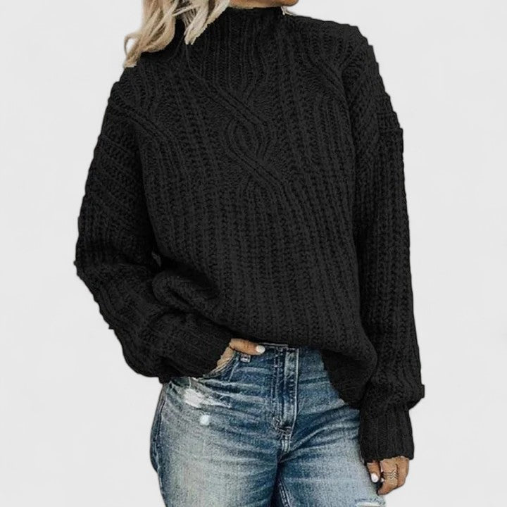 Women's Cable Knit Turtleneck Sweater Long Sleeve - VibreMode