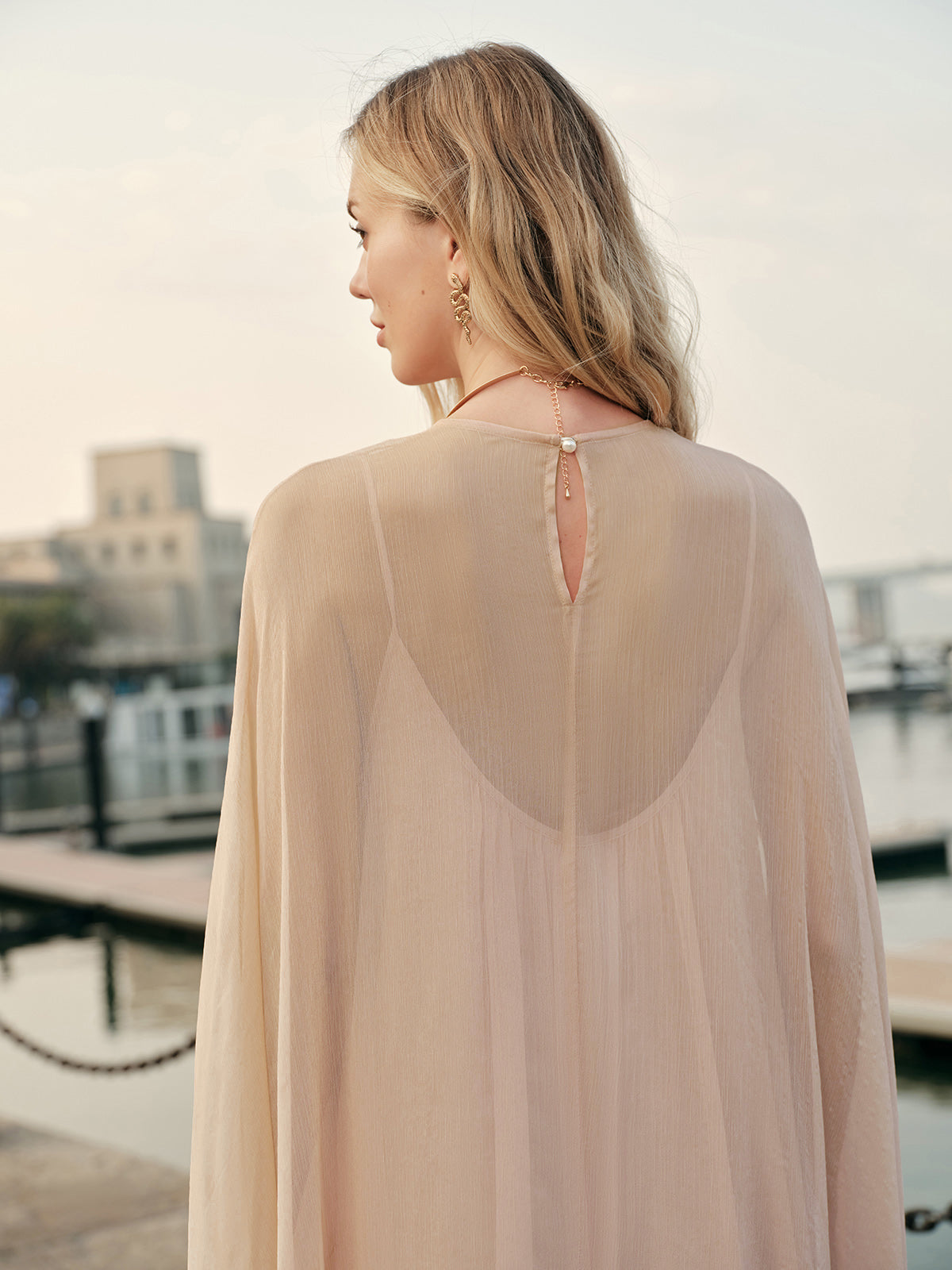 Seraphina Women's Maxi Dress Chiffon Cape Sleeves