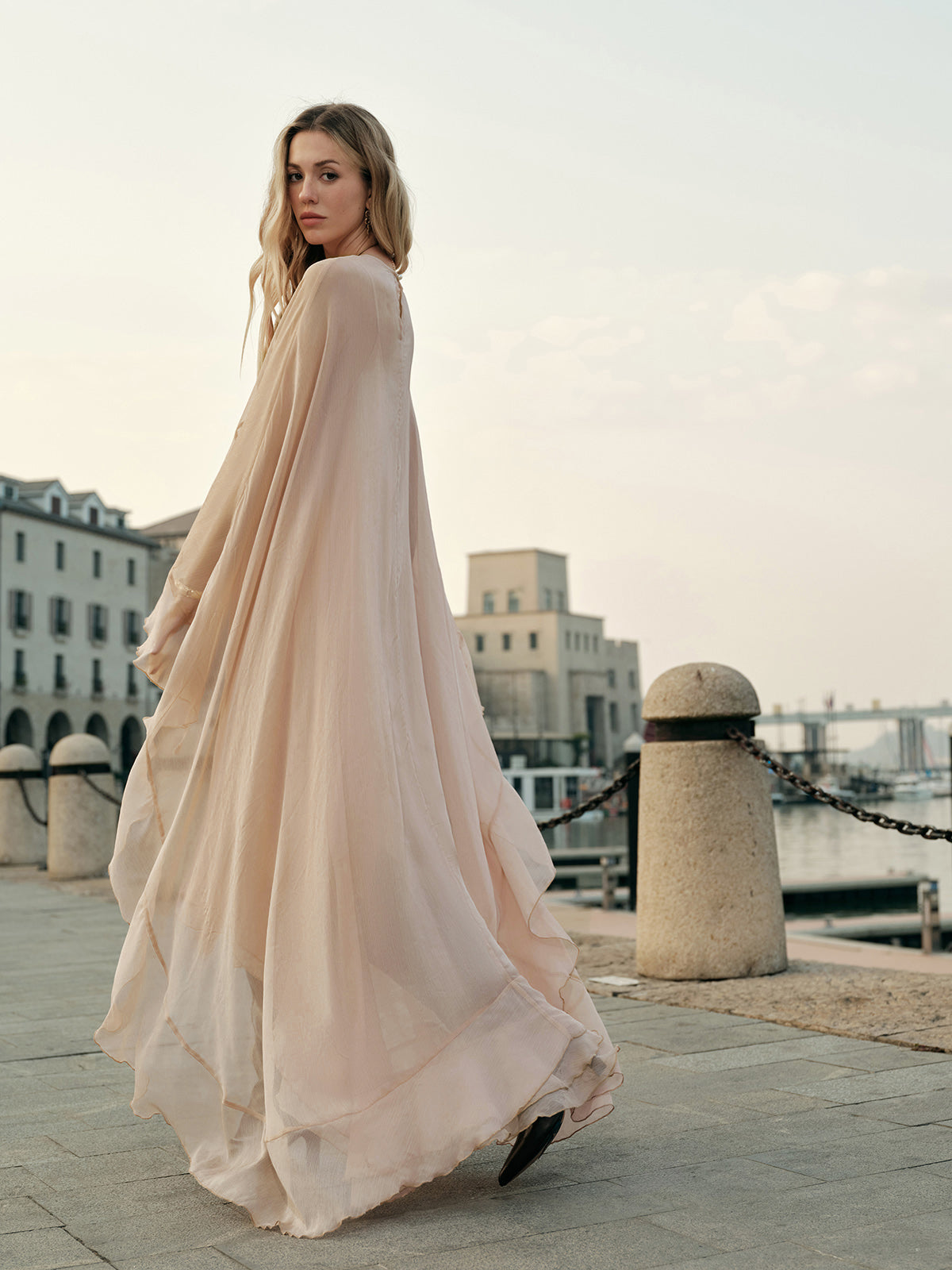 Seraphina Women's Maxi Dress Chiffon Cape Sleeves