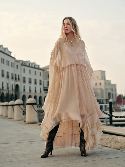 Seraphina Women's Maxi Dress Chiffon Cape Sleeves
