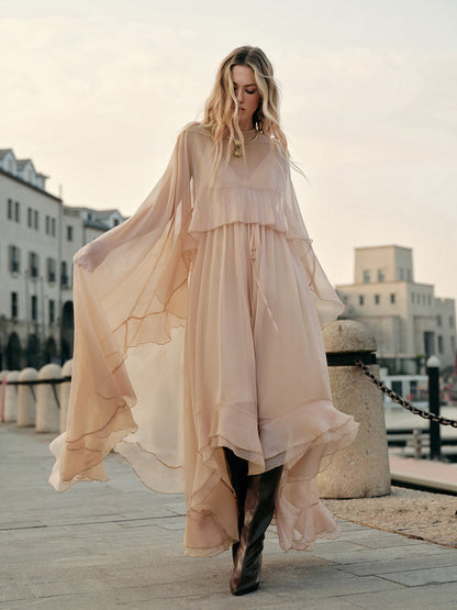 Seraphina Women's Maxi Dress Chiffon Cape Sleeves - Vonnera