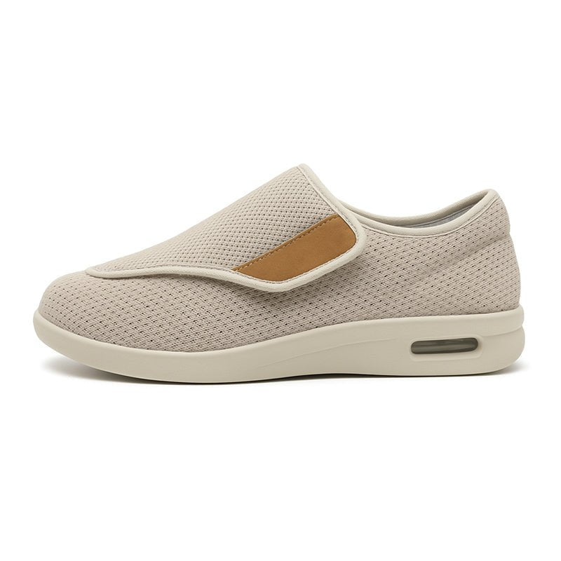 Chloe Stretch No-Tie Wide Shoes w/ Adjustable Closure - Beige