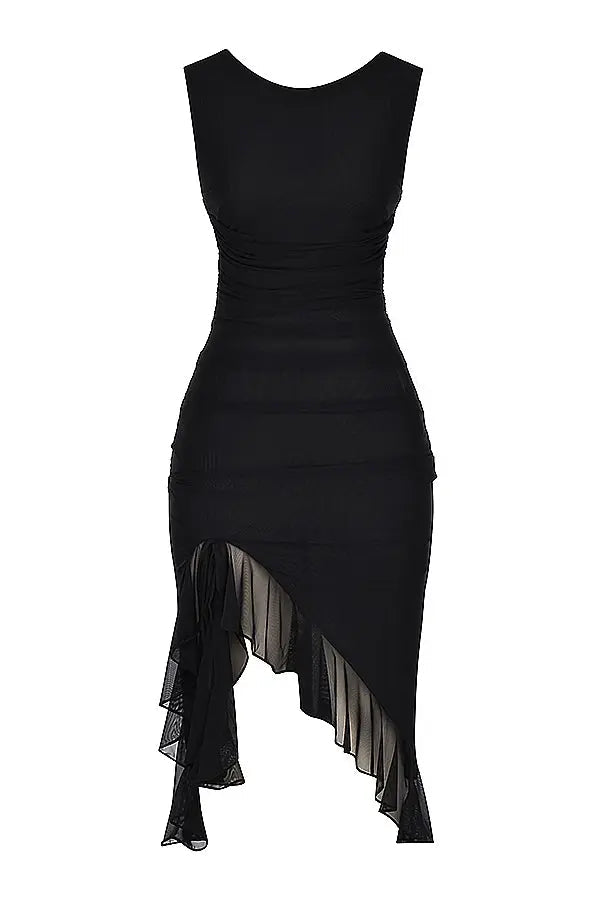 Women's Ruffle Midi Dress Elegant Black