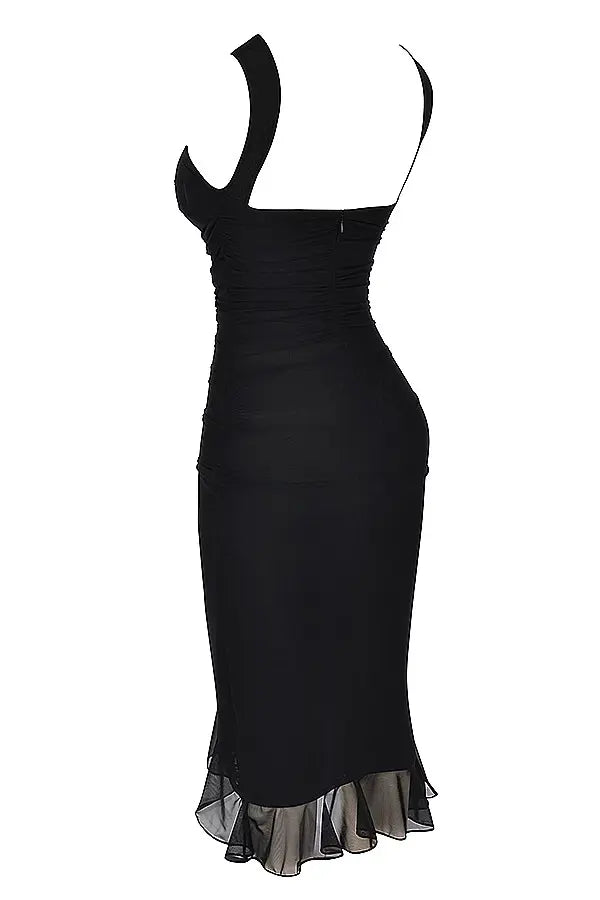 Women's Ruffle Midi Dress Elegant Black