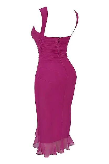 Women's Ruffle Midi Dress Elegant Black