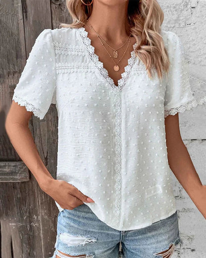 Women's V-Neck Puff Sleeve Blouse - VibreMode