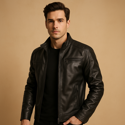 Men's Classic Biker Leather Jacket - Vonnera