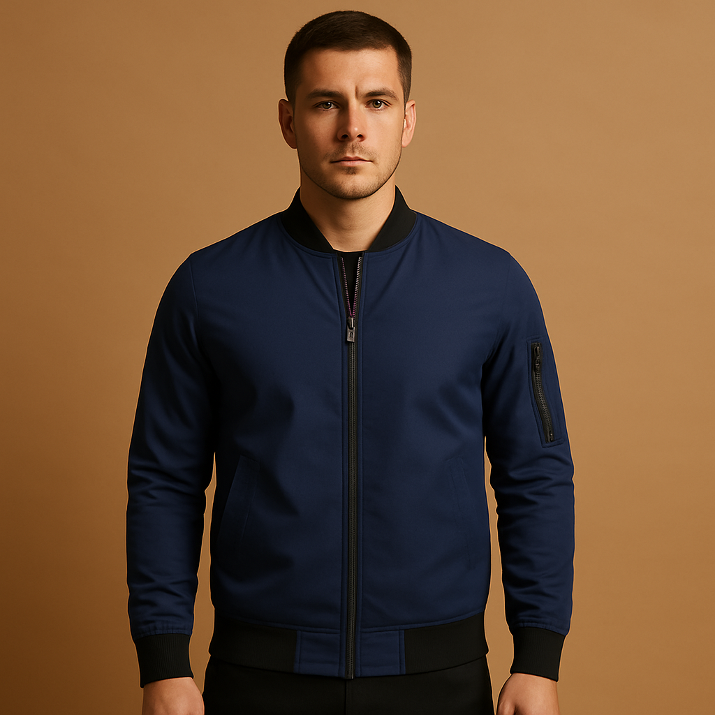 Men's Bomber Jacket Zipper Front Cotton Black - Vonnera