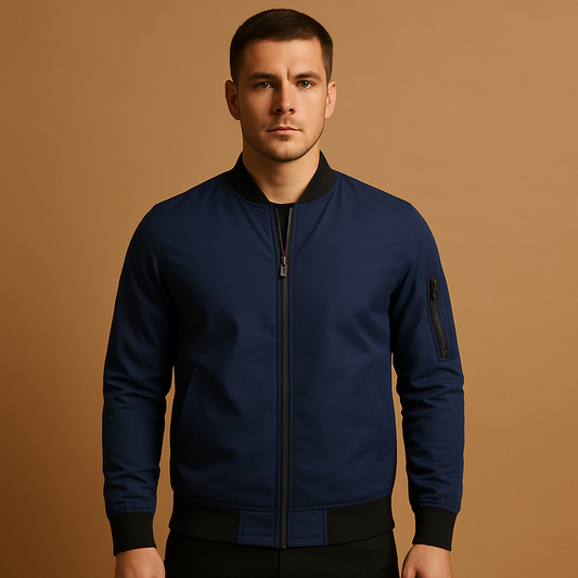 Men's Bomber Jacket Zipper Front Cotton Black - Vonnera