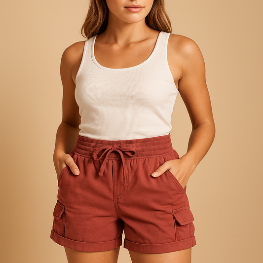 Classic cargo summer shorts for women with relaxed fit and functional pockets, perfect for outdoor activities, travel, and casual summer outfits.