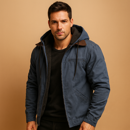 Men’s classic hooded zip-up sweatshirt with a soft inner lining and relaxed fit, suitable for everyday wear and cool-weather activities.