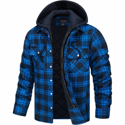 Men's Plaid Bomber Jacket Quilted Lined Hooded - Vonnera