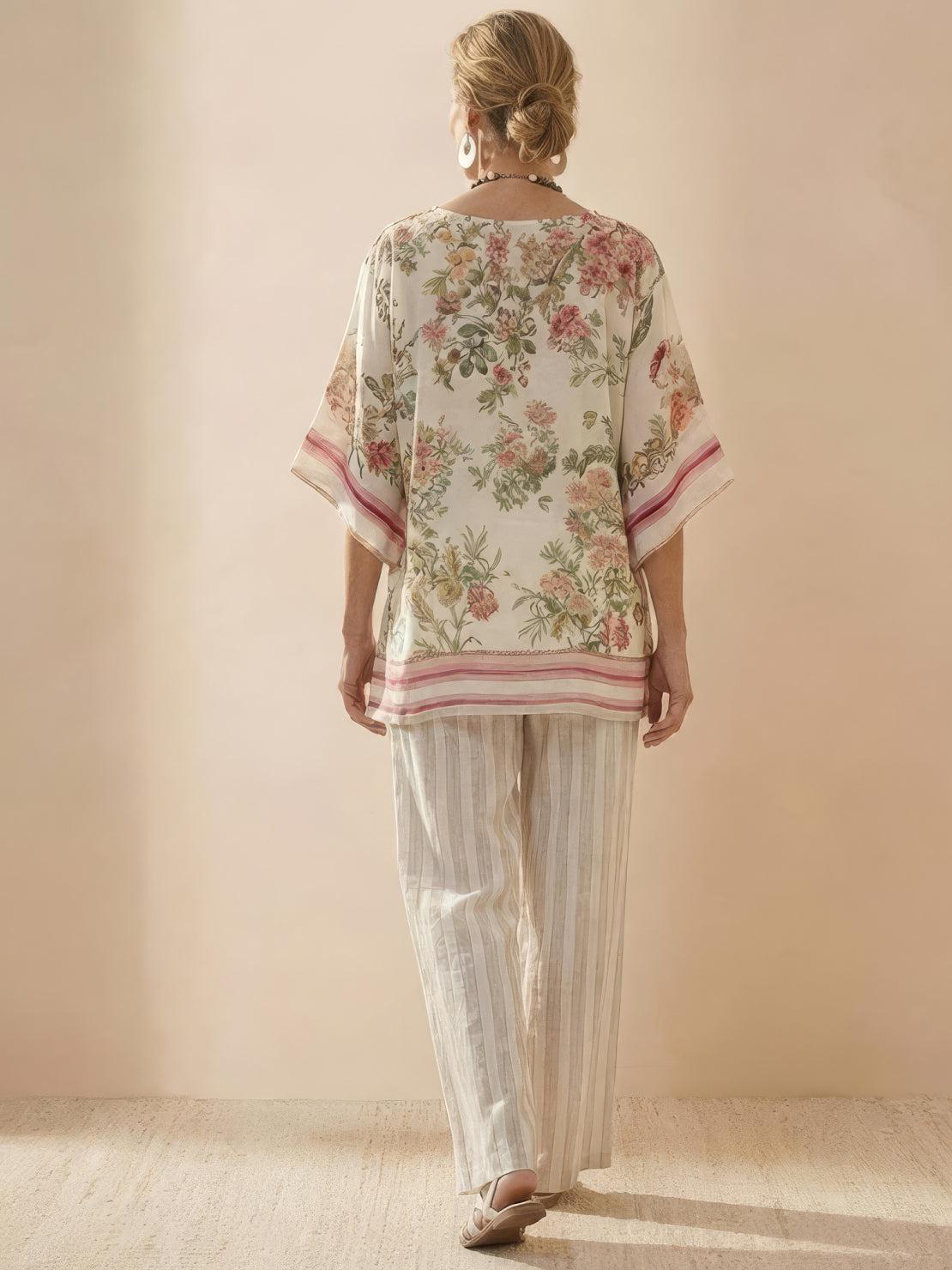 Women's Striped Wide Leg Pants Set Cotton Casual Two Piece