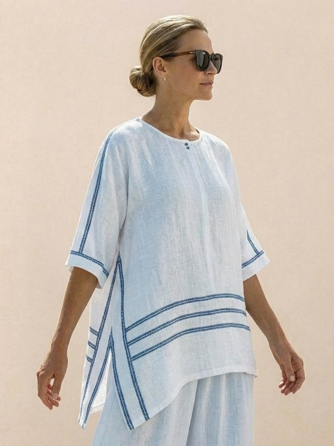 Women's Striped Wide Leg Pants Set Cotton Casual Two Piece