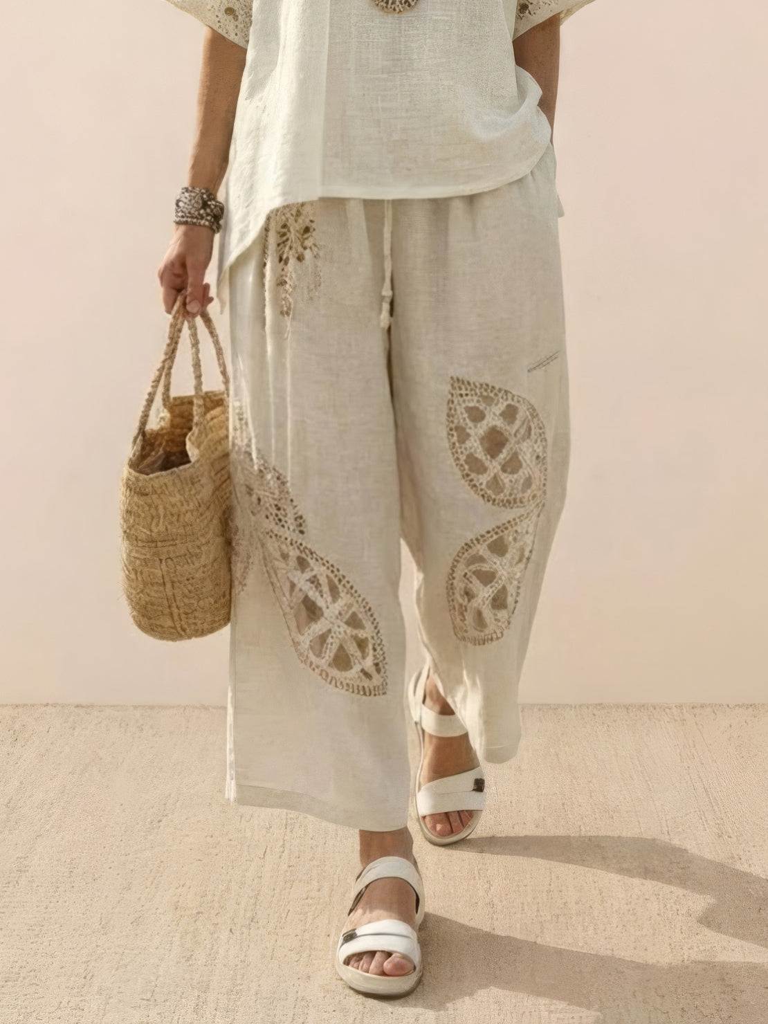 Women's Striped Wide Leg Pants Set Cotton Casual Two Piece