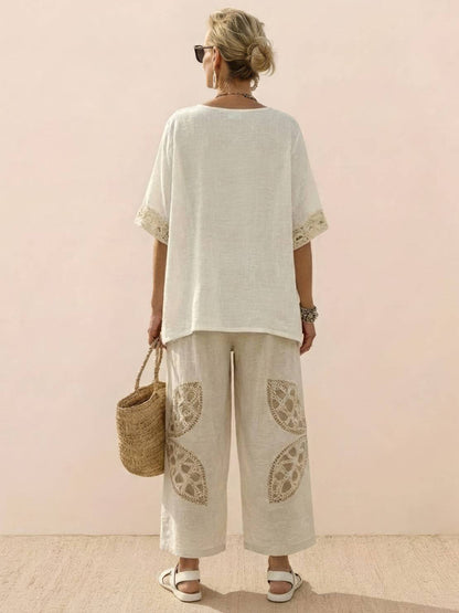 Paloma | Women's Casual Striped Wide-Leg Pants and Tee Two-Piece Set
