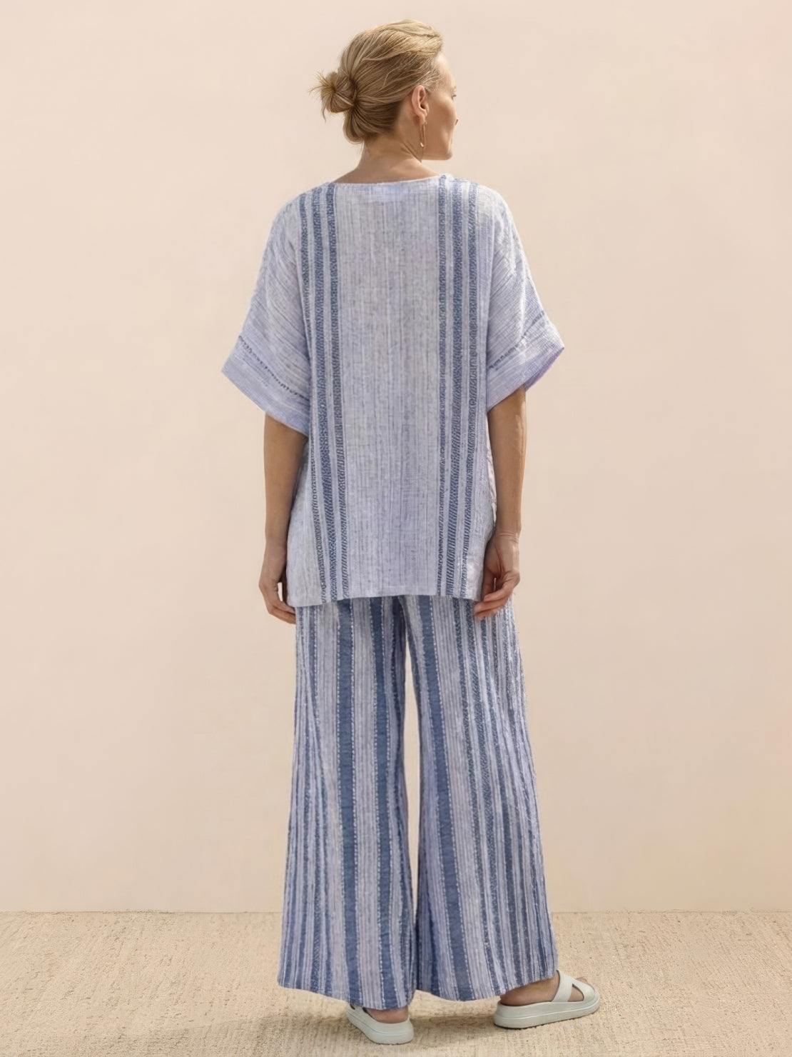 Women's Striped Wide Leg Pants Set Cotton Casual Two Piece