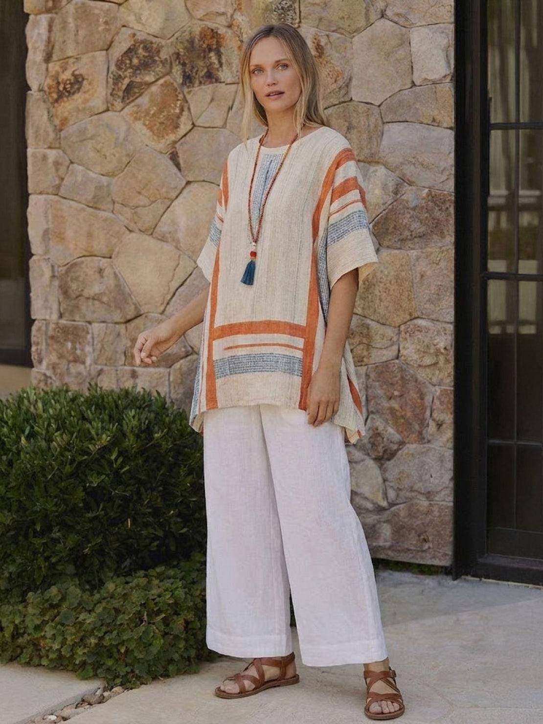 Women's Striped Wide Leg Pants Set Cotton Casual Two Piece