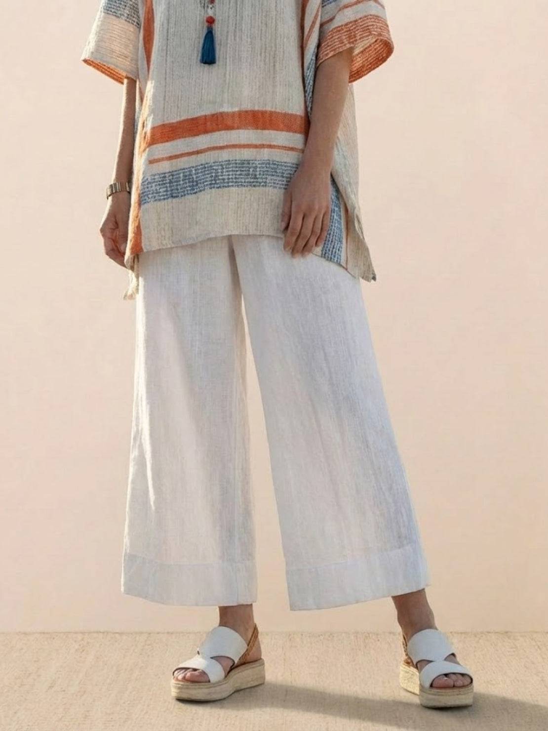 Women's Striped Wide Leg Pants Set Cotton Casual Two Piece
