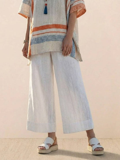 Women's Striped Wide Leg Pants Set Cotton Casual Two Piece