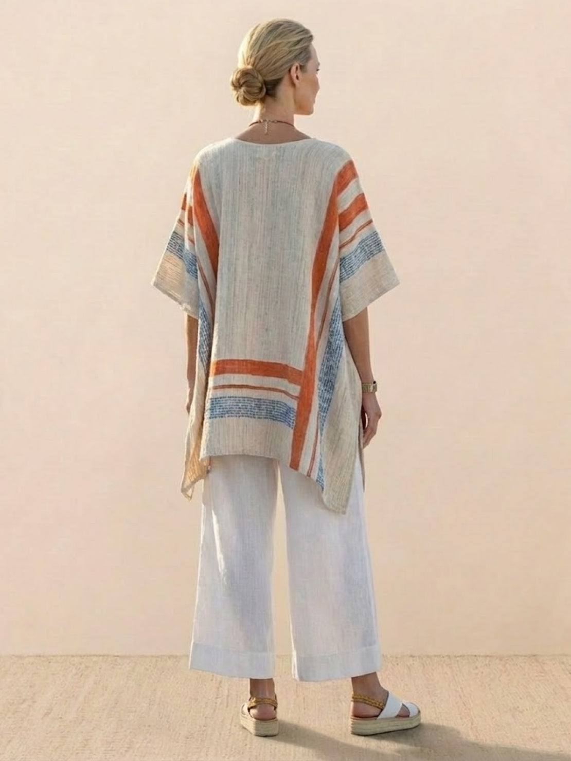 Women's Striped Wide Leg Pants Set Cotton Casual Two Piece