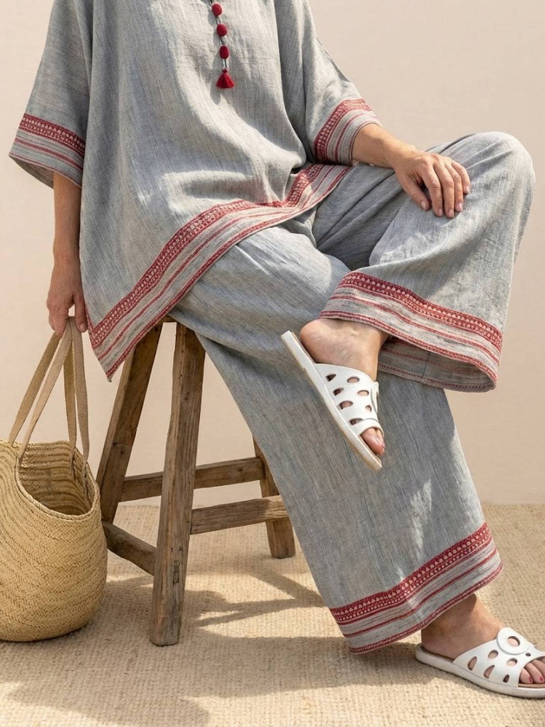 Women's Striped Wide Leg Pants Set Cotton Casual Two Piece