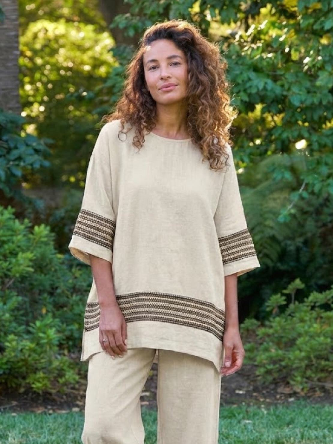 Women's Striped Wide Leg Pants Set Cotton Casual Two Piece