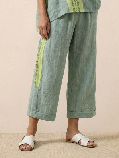 Women's Striped Wide Leg Pants Set Cotton Casual Two Piece