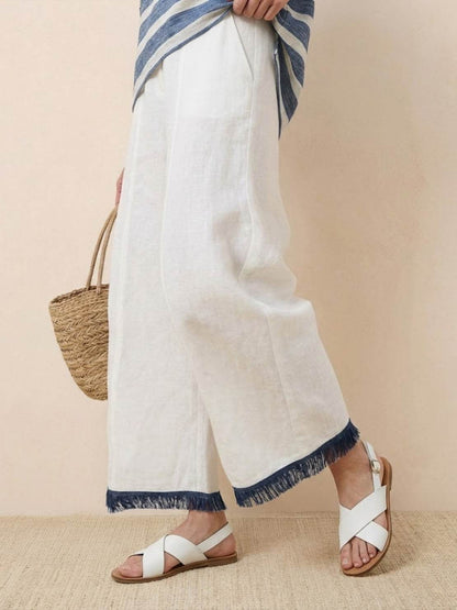 Women's Striped Wide Leg Pants Set Cotton Casual Two Piece
