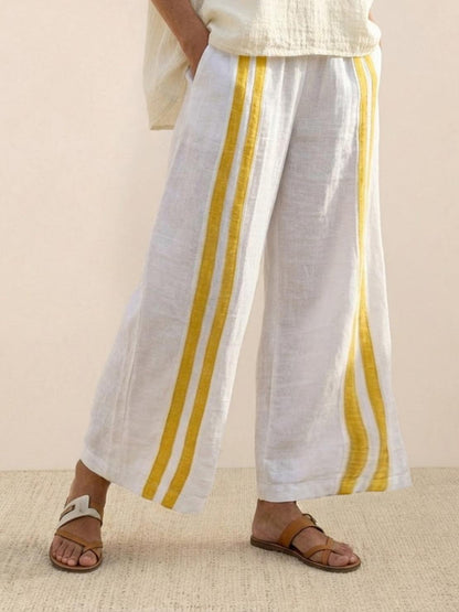 Women's Striped Wide Leg Pants Set Cotton Casual Two Piece