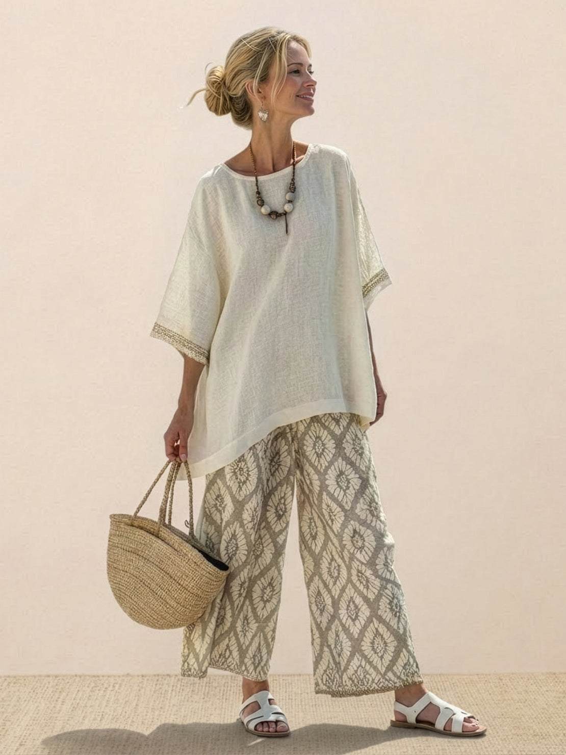 Women's Striped Wide Leg Pants Set Cotton Casual Two Piece