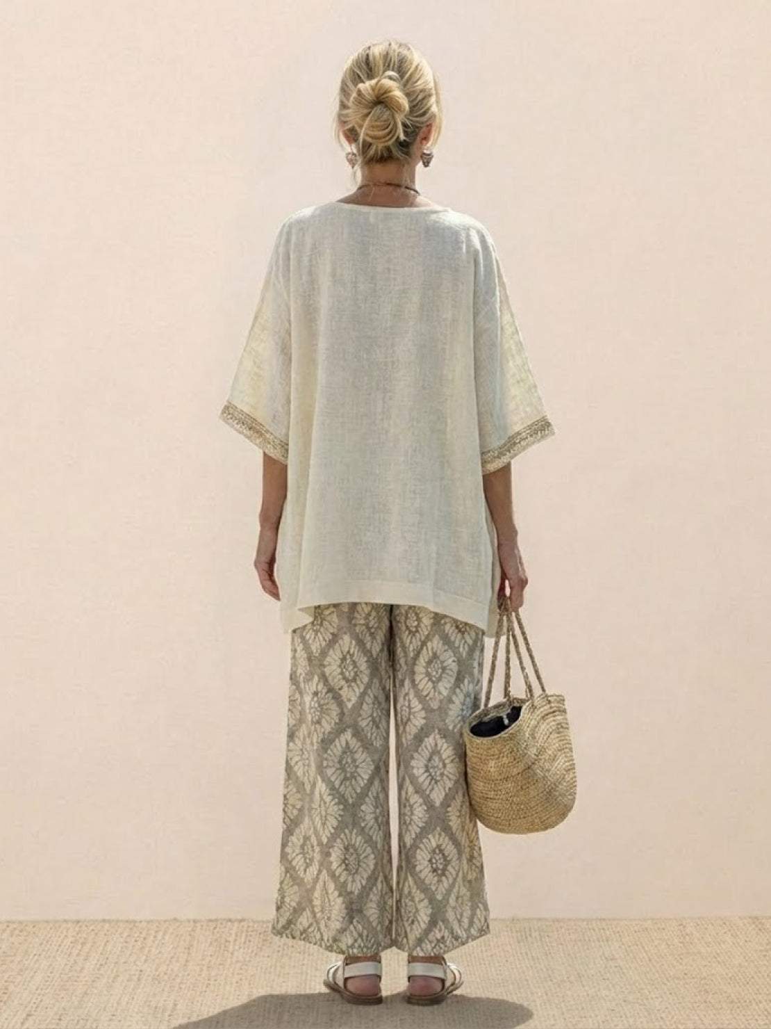 Women's Striped Wide Leg Pants Set Cotton Casual Two Piece