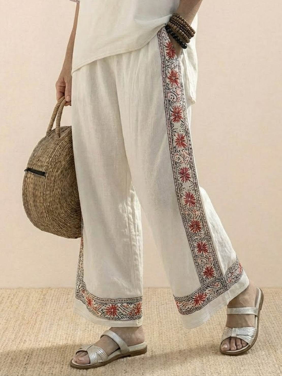 Women's Striped Wide Leg Pants Set Cotton Casual Two Piece