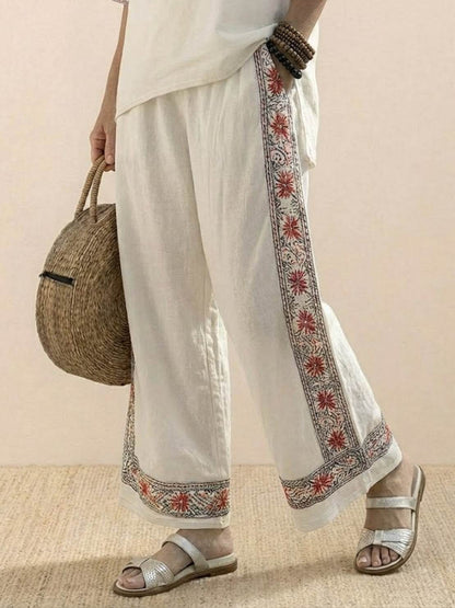 Women's Striped Wide Leg Pants Set Cotton Casual Two Piece