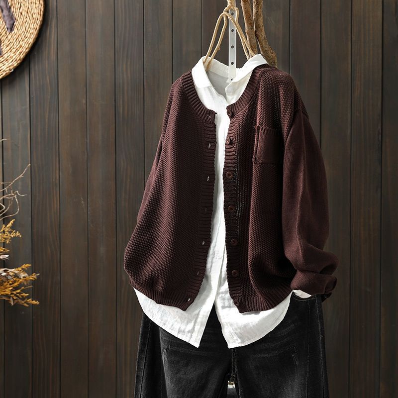 Women's Oversized Knit Cardigan With Pockets Button Front