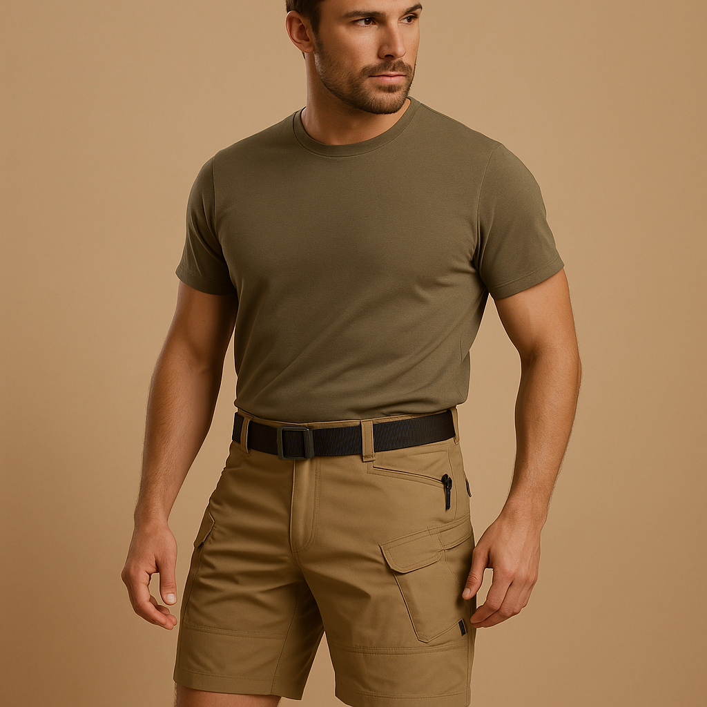 Men’s comfortable cargo shorts with multiple pockets, ideal for travel, outdoor use, and everyday casual wear.