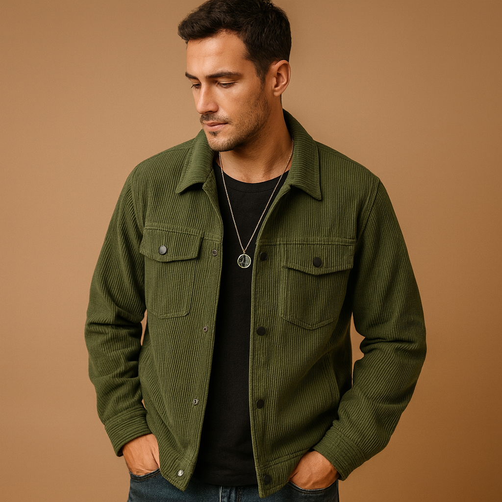 Men’s corduroy jacket with a relaxed fit and timeless design, suitable for everyday wear, leisure, and casual occasions across seasons.